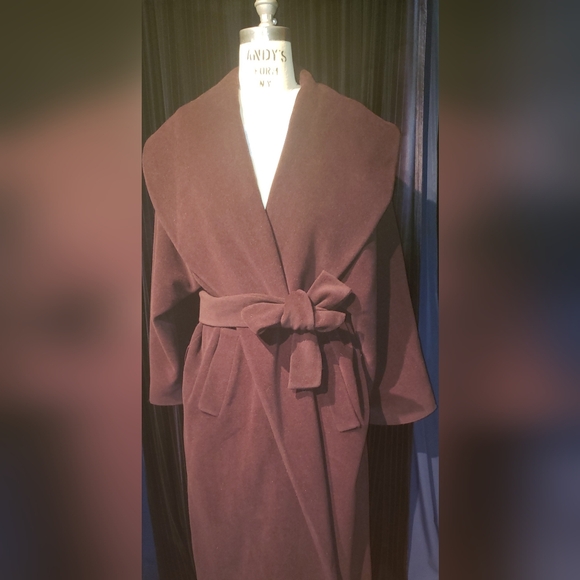 Vintage 100% cashmere rich chocolate brown wraparound huge collar 2XL maxi coat - Picture 9 of 16